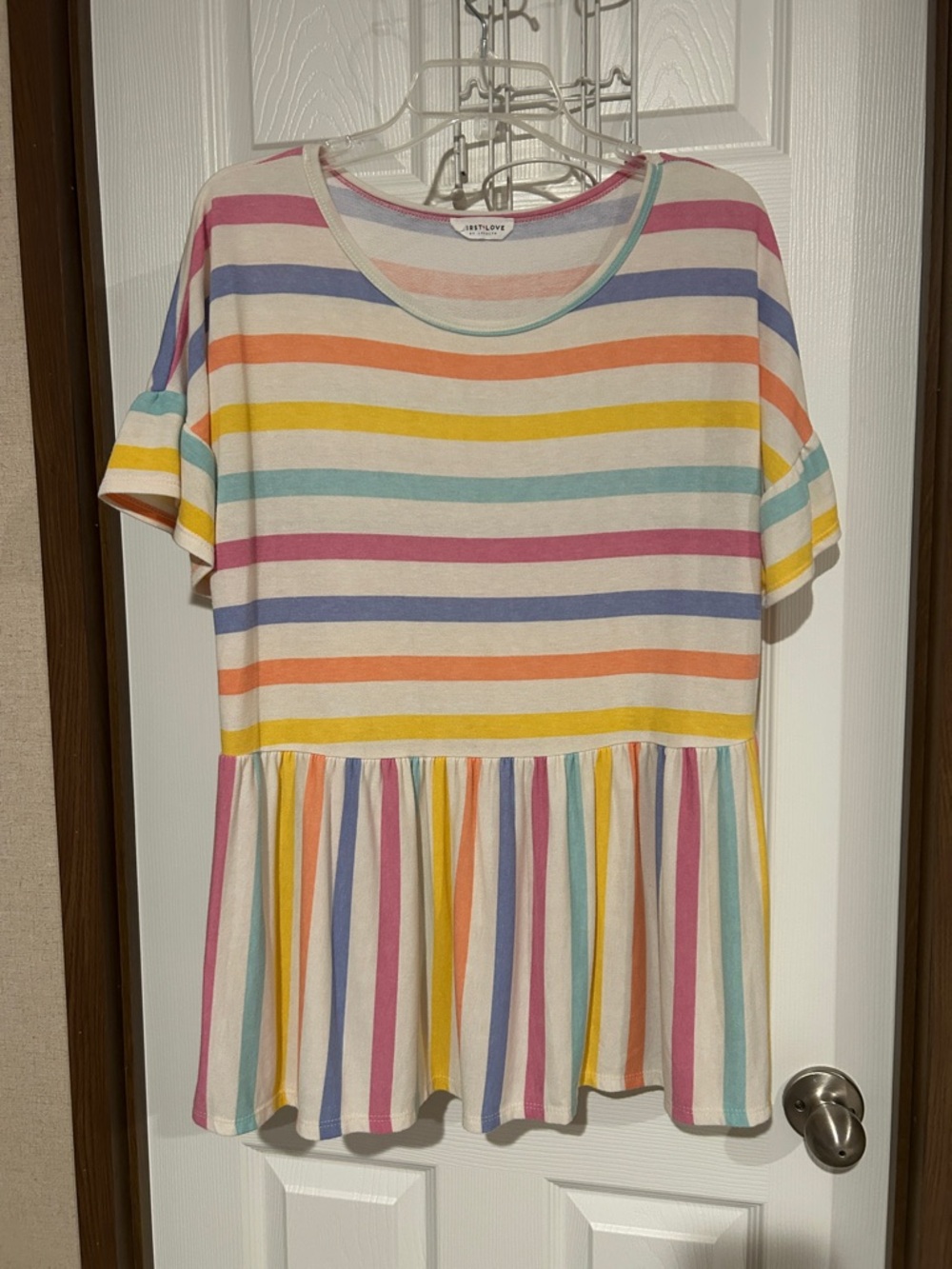 Just Love Pastel Rainbow Striped Peplum Top large